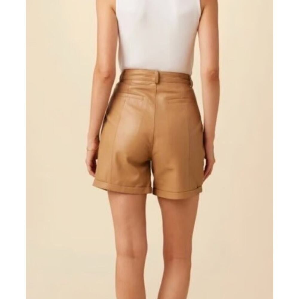 NWT Deadwood Suzy Tan Leather Shorts Pleated High Rise Lambskin US 4 - Picture 2 of 12